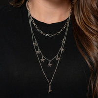 West & Co. Silver Layered Cowboy Boot & Stars Multi-Chain Necklace