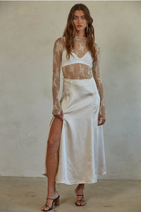 Women's L/S Sheer Floral Lace Mock Neck Mesh Top (Available in 4 Colors)