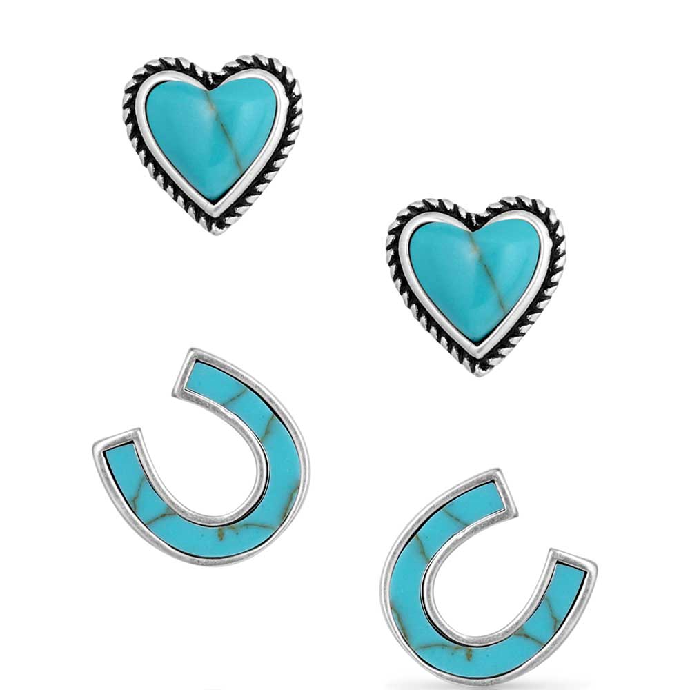 Montana Silversmiths Turquoise Heart & Horseshoe Earring Set