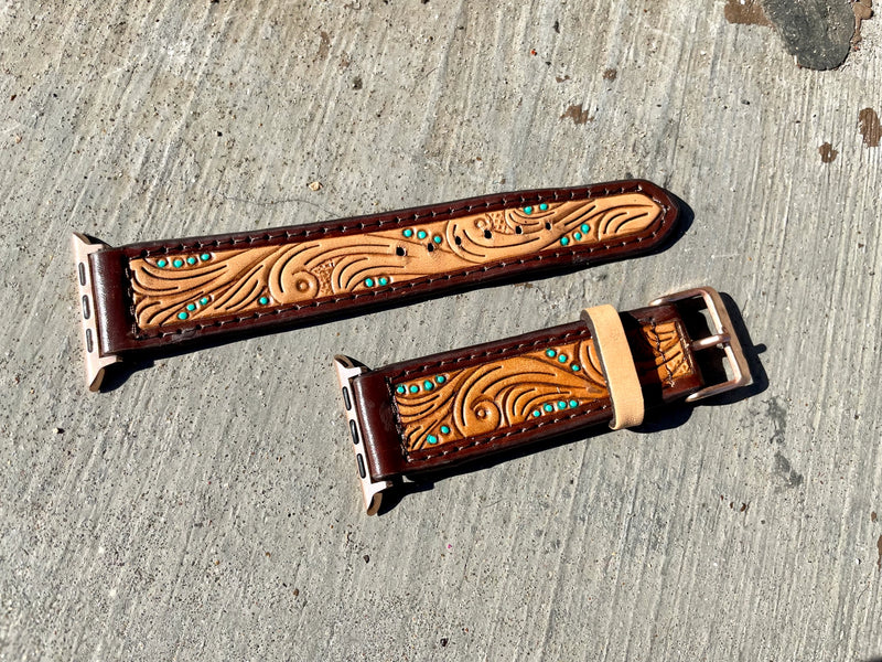 Turquoise Dots And  Tooled Apple Watch Band