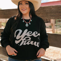 Women's "Yeehaw" Wordy Contrast Sweater in Black