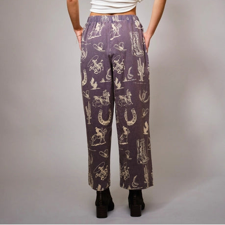 Women's Western Motif Wide Leg Cropped Pants in Washed Navy
