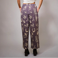 Women's Western Motif Wide Leg Cropped Pants in Washed Navy