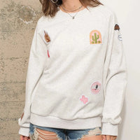 Women's French Terry Western Patch Sweatshirt in Oatmeal