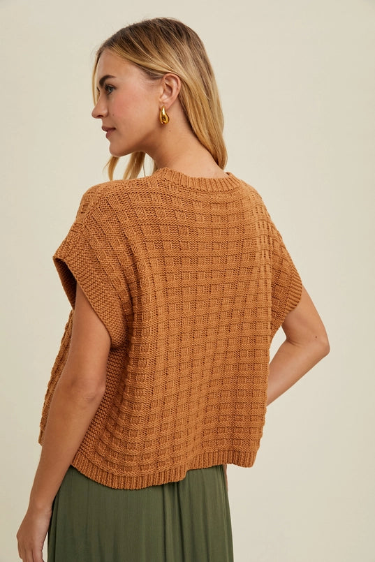 Women's Boxy Weave Textured Cap Sleeve Sweater (Available In 2 Color Choices)