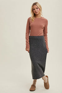 Women's L/S Solid Ribbed Knit Top in Rose