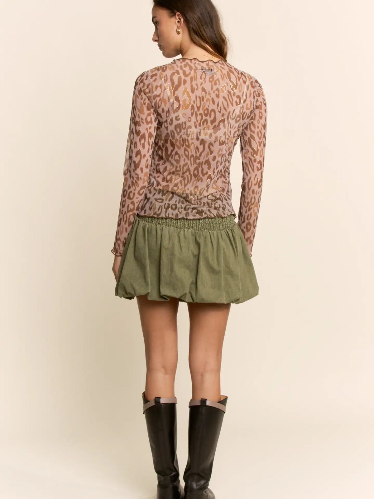 Women's L/S Sheer Leopard Mesh Top (Available in Regular and Plus Sizes)