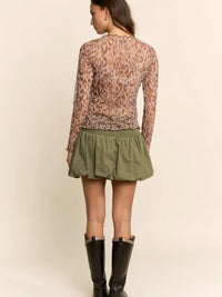 Women's L/S Sheer Leopard Mesh Top (Available in Regular and Plus Sizes)