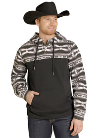 Rock & Roll Denim Men's Color Block Hoodie in Black