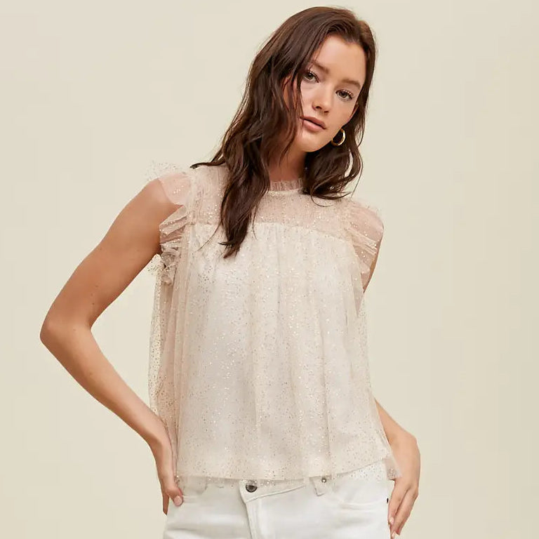 Women's Metallic Polka Dot High Neck Top