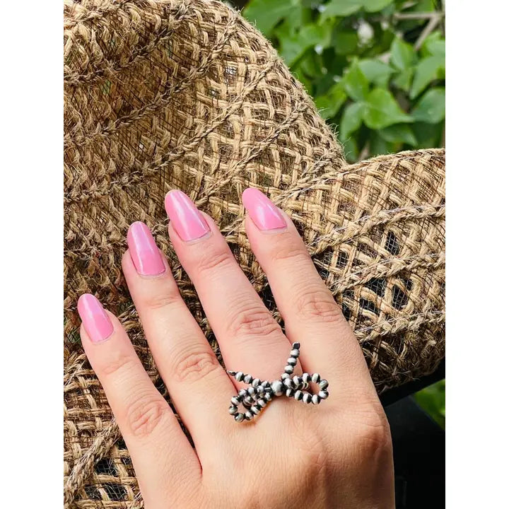 Sterling Silver Handmade Beaded Bow Tie Stretch Ring