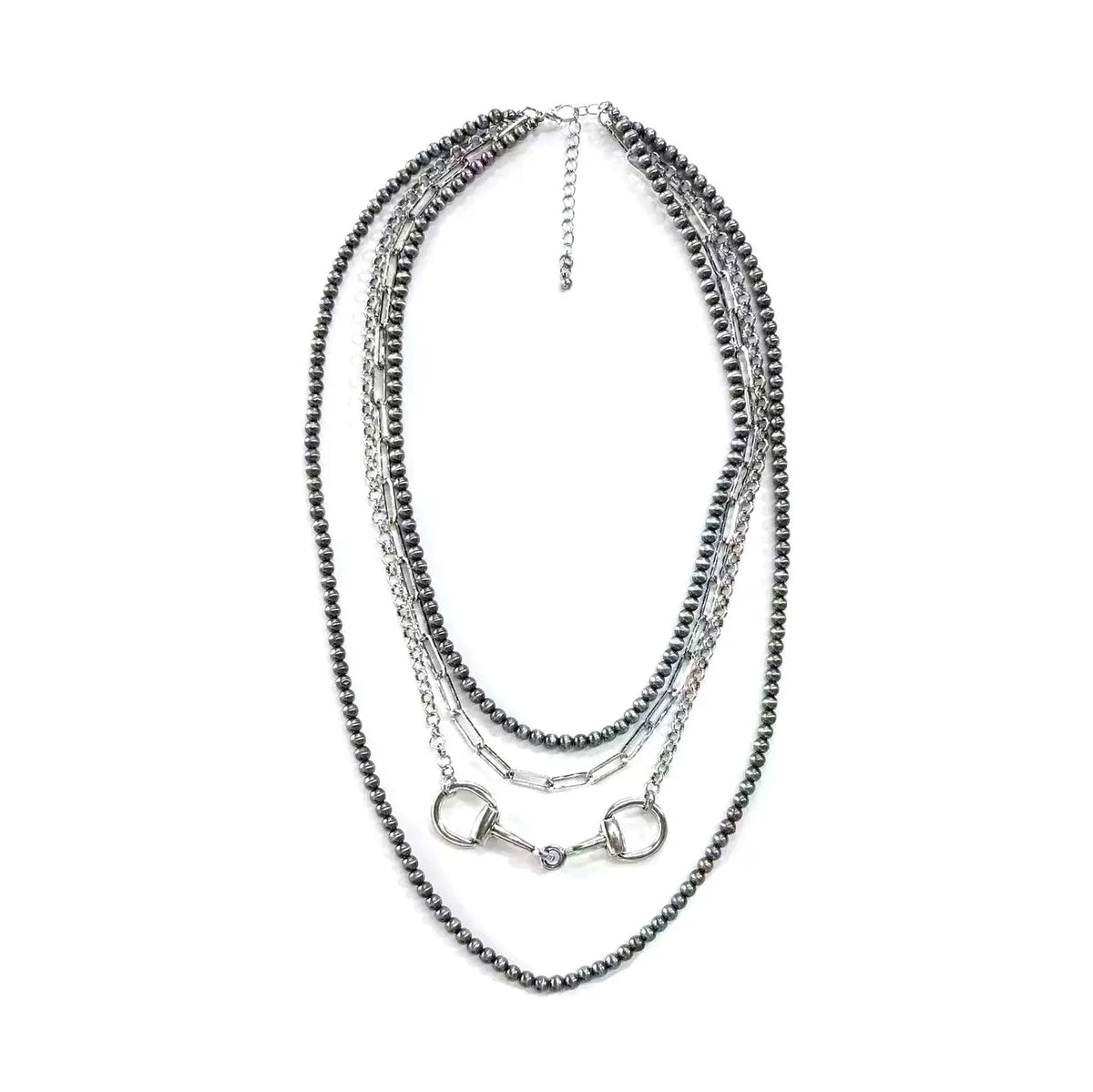 Layered Navajo Inspired Pearl & Snaffle Bit Necklace