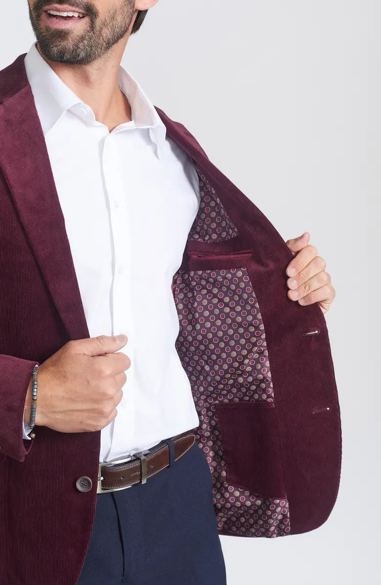 Savile Row Co. Men's Mayfair Corduroy Sport Jacket in Burgundy