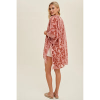 Women's Velvet Floral Kimono in Rose