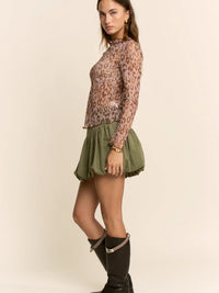 Women's L/S Sheer Leopard Mesh Top (Available in Regular and Plus Sizes)