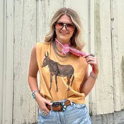 Women's Vintage Donkey Graphic Muscle Tee in Yellow