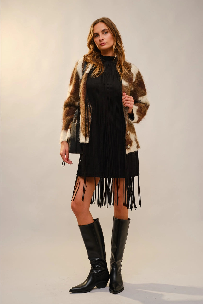 Women's Brushed Cow Print Cardigan