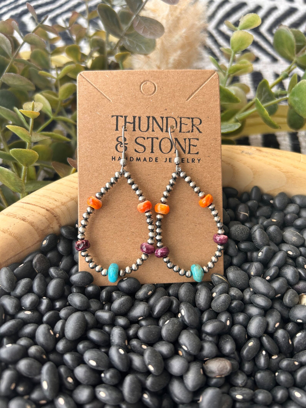 Thunder & Stone Spiny Oyster, Turquoise, & Sterling Silver Pearl Earrings