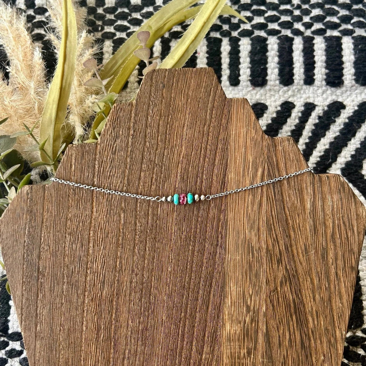 Thunder & Stone Dainty Turquoise, Purple Spiny Oyster, & Sterling Silver Bead Choker