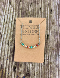 Thunder & Stone Dainty Desert Pearl Necklace with Kingman Turquoise & Spiny Oyster
