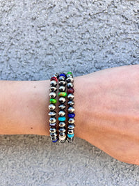 Thunder & Stone Genuine Mixed Gemstone and Sterling Silver Pearl Western Bracelet