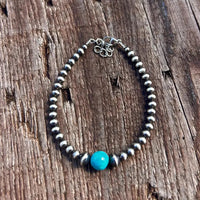 Thunder & Stone Sterling Silver Pearl Bracelet with Genuine Kingman Turquoise