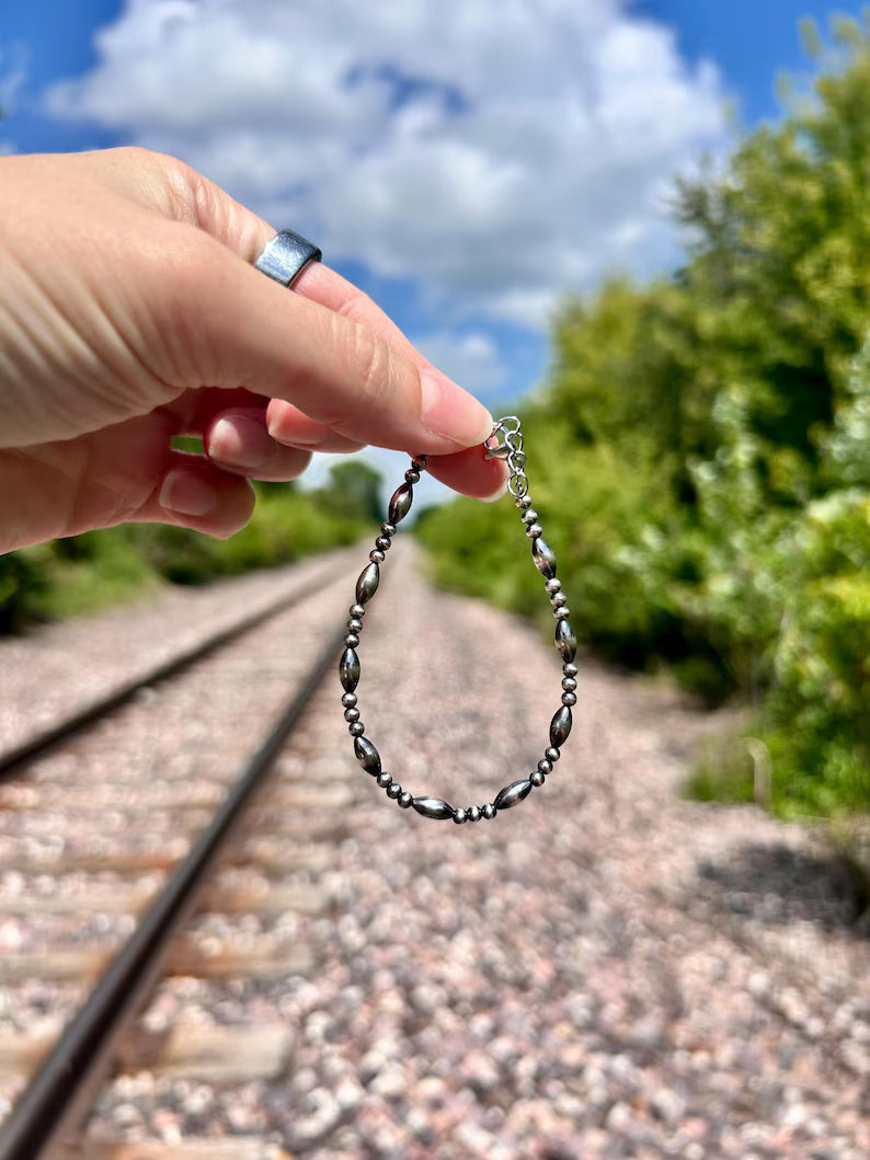 Thunder & Stone Sterling Silver Navajo Inspired Torpedo and Pearl Beaded Bracelet
