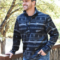 Fast Back Men's Black Quarter Zip Sweater Knit Pullover in Grey Aztec