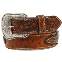 Ariat Men's Embossed Tabs & Silver Conchos Brown Imitation Ostrich Leather Belt