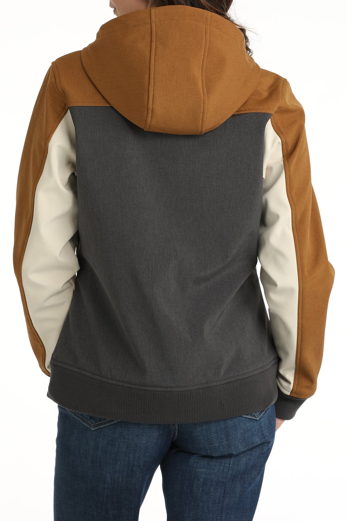 Cinch Women's Color Block Bonded Hoodie in Gold/Charcoal/Cream