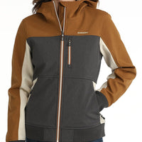 Cinch Women's Color Block Bonded Hoodie in Gold/Charcoal/Cream