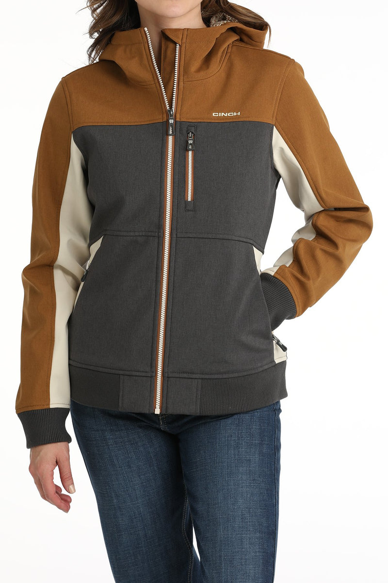 Cinch Women's Color Block Bonded Hoodie in Gold/Charcoal/Cream