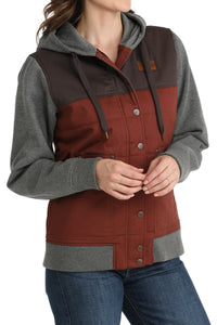 Cinch Women's Canvas Hoodie Jacket in Gray & Burgundy