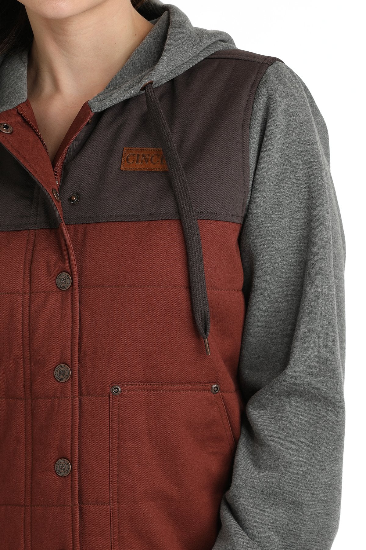 Cinch Women's Canvas Hoodie Jacket in Gray & Burgundy