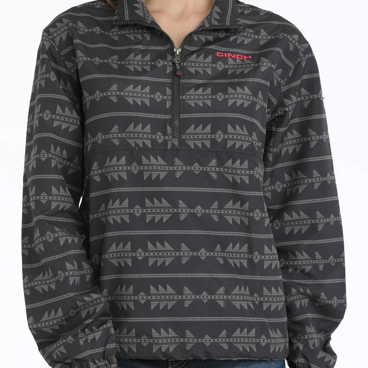 Cinch Women's Southwestern 1/2 Zip Pullover Windbreaker in Grey