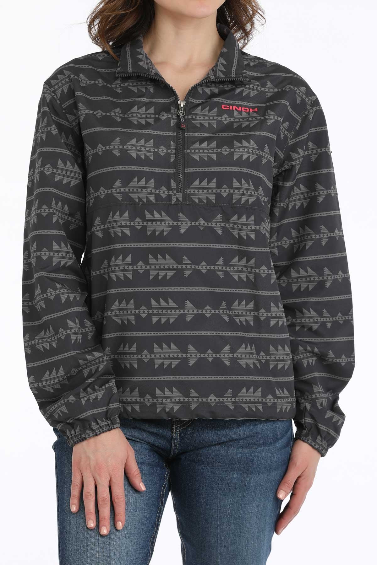 Cinch Women's Southwestern 1/2 Zip Pullover Windbreaker in Grey