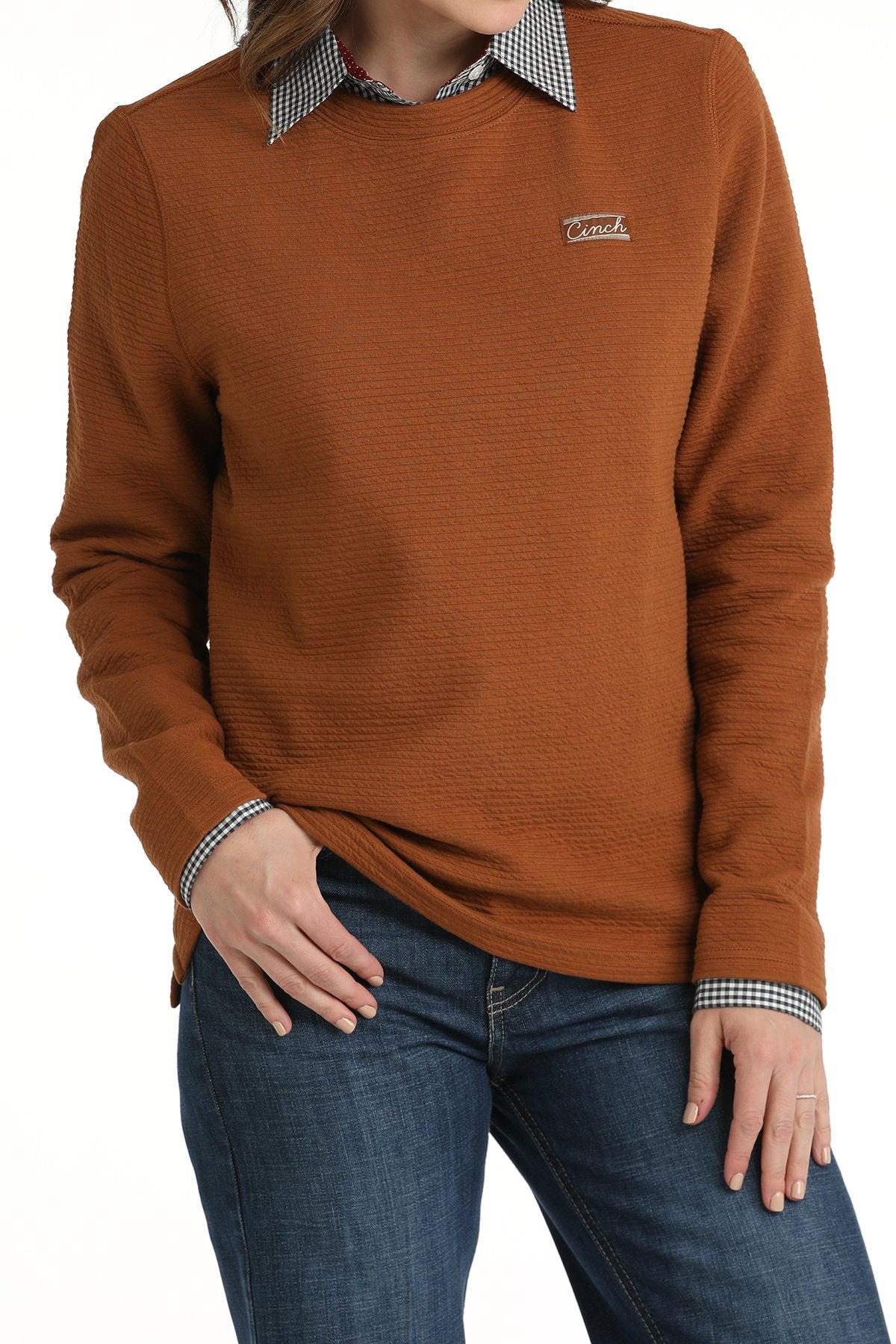 Cinch Women's Textured Pullover Sweatshirt in Copper