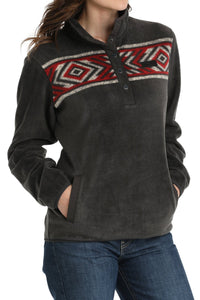 Cinch Women's Southwest Stripe Fleece Pullover in Charcoal