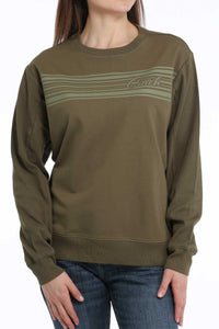 Cinch Women's Logo French Terry Pullover Sweatshirt in Olive