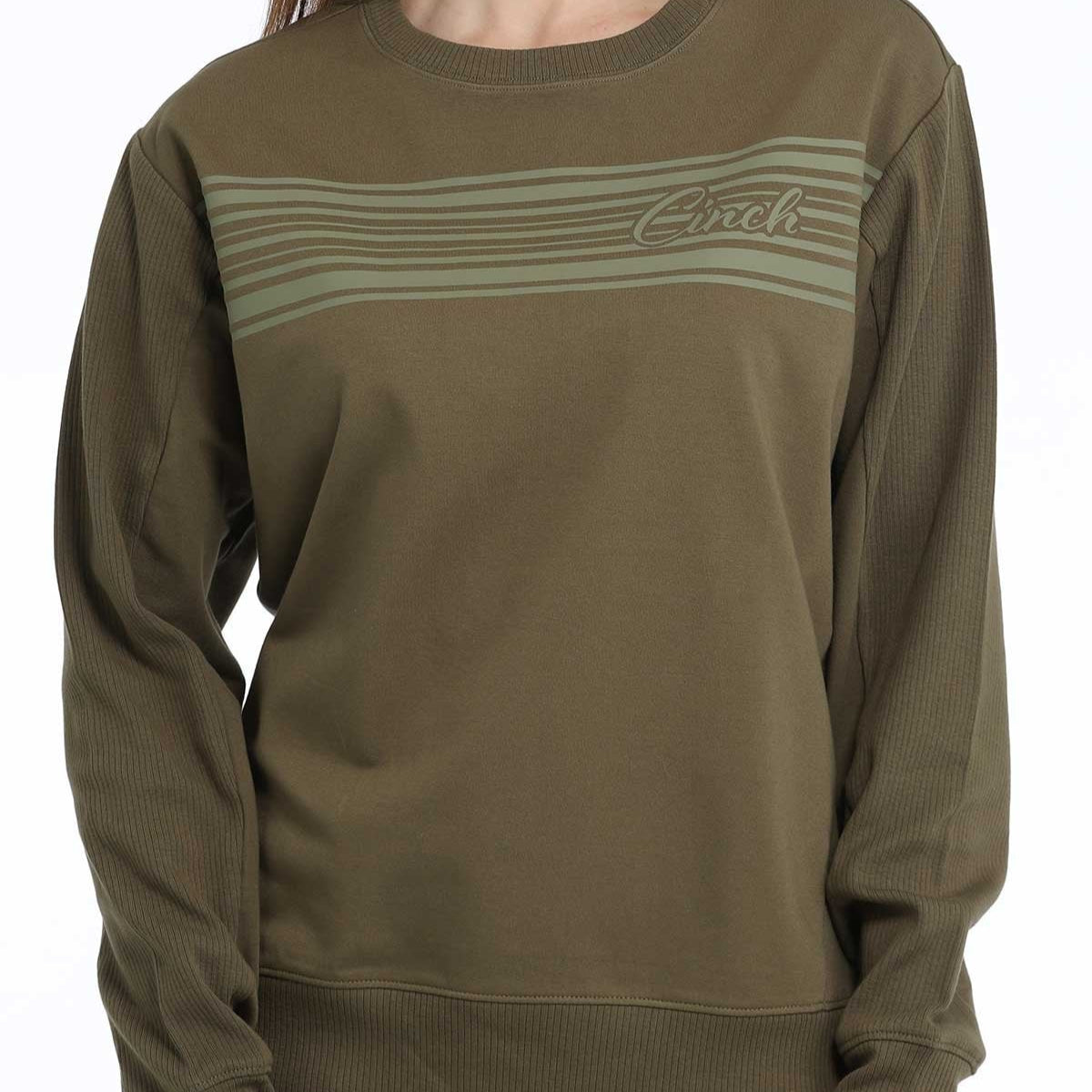 Cinch Women's Logo French Terry Pullover Sweatshirt in Olive