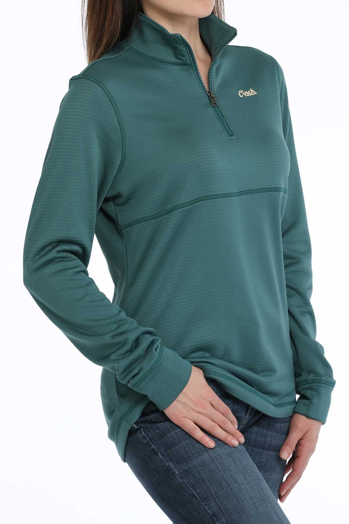 Cinch Women's Solid Green 1/4 Zip Pullover Sweatshirt