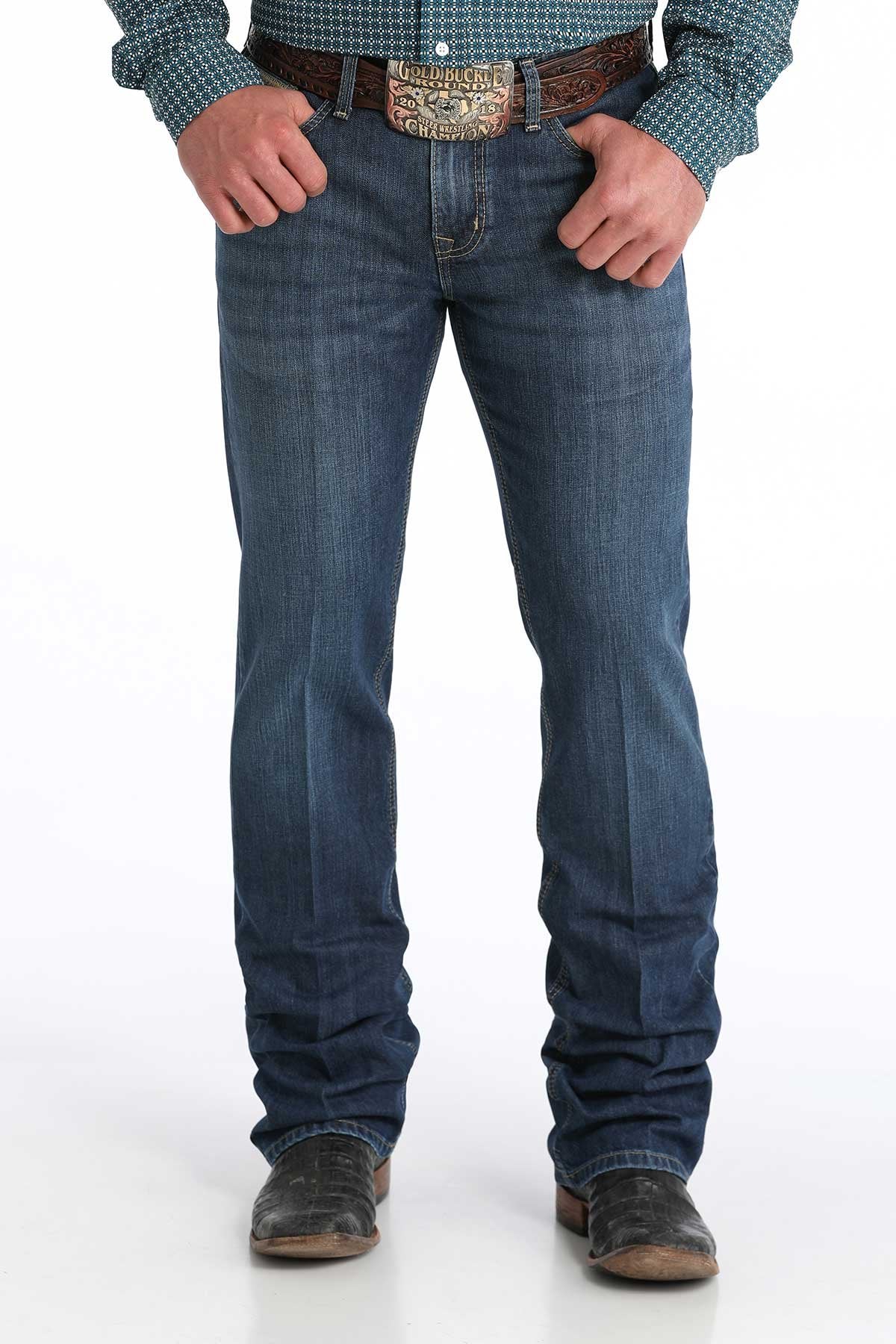 Cinch Men's Ian Slim Fit Bootcut Jean in Dark Stonewash