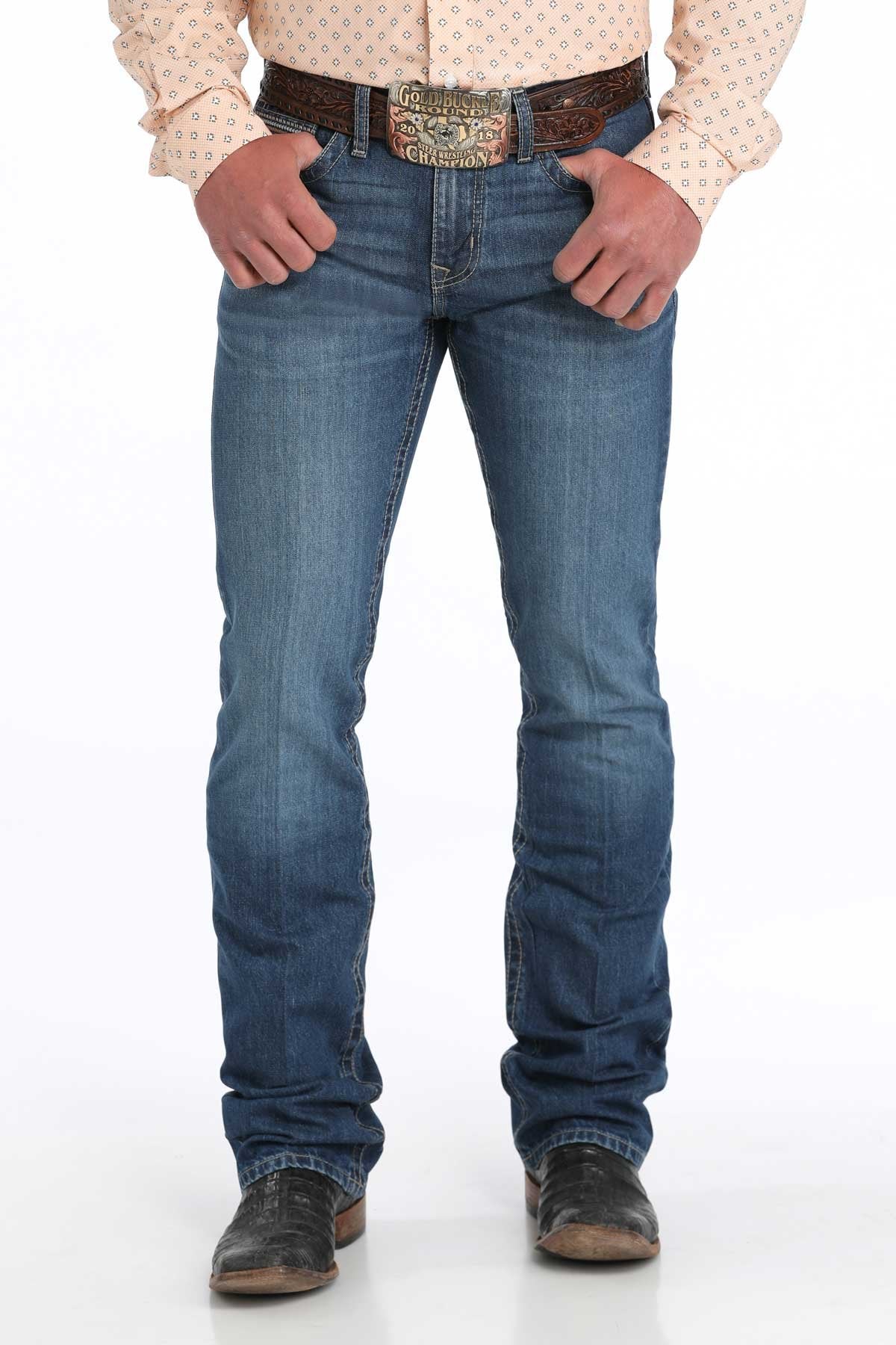 Cinch Men's Ian Slim Fit Bootcut Jean in Medium Stonewash