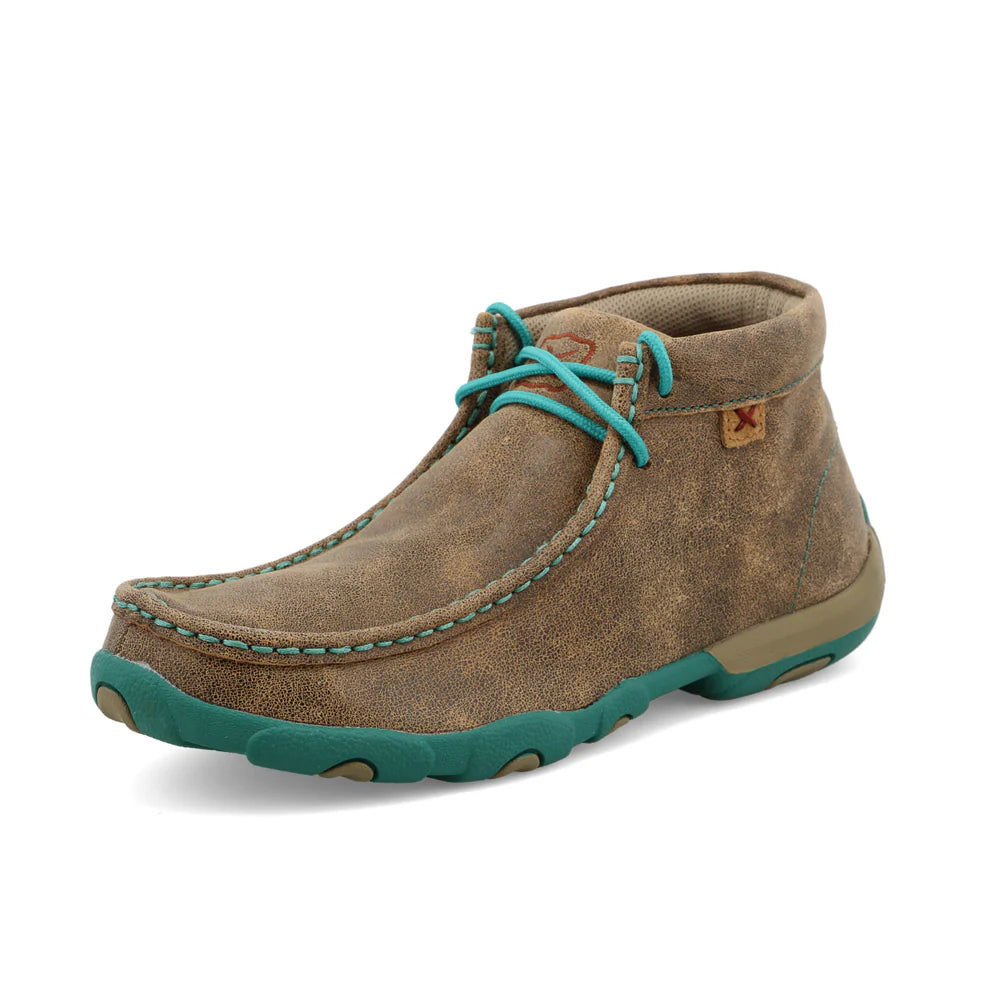 Twisted X Women's Chukka Driving Moc- Brown and Turquoise Trim