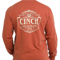 Cinch Men's "Land Of The Free" L/S Graphic Logo T-Shirt in Orange