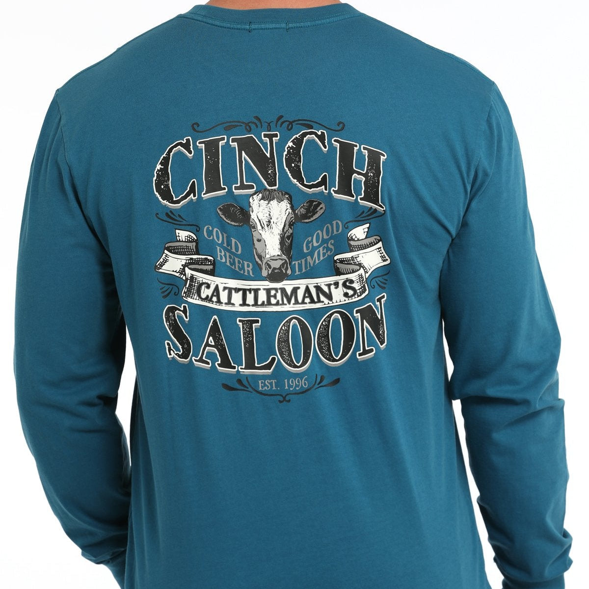 Cinch Men's "Cinch Cattleman's Saloon" L/S Graphic Logo T-Shirt in Teal