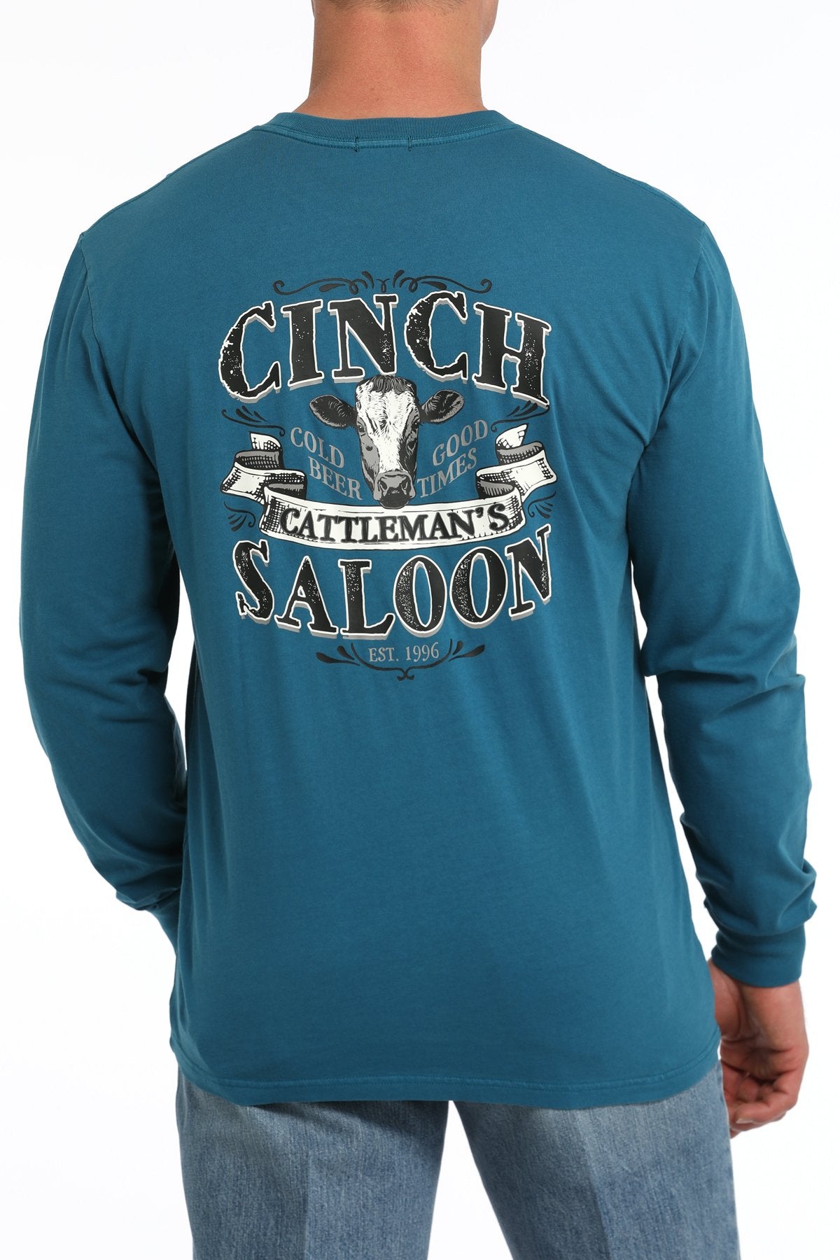 Cinch Men's "Cinch Cattleman's Saloon" L/S Graphic Logo T-Shirt in Teal