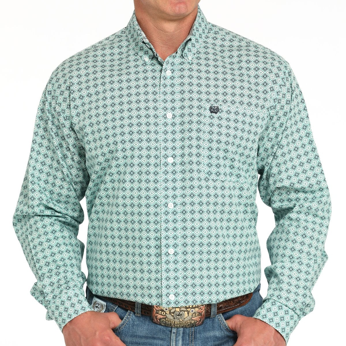 Cinch Men's L/S Classic Fit Medallion Western Button Down Shirt in Turquoise