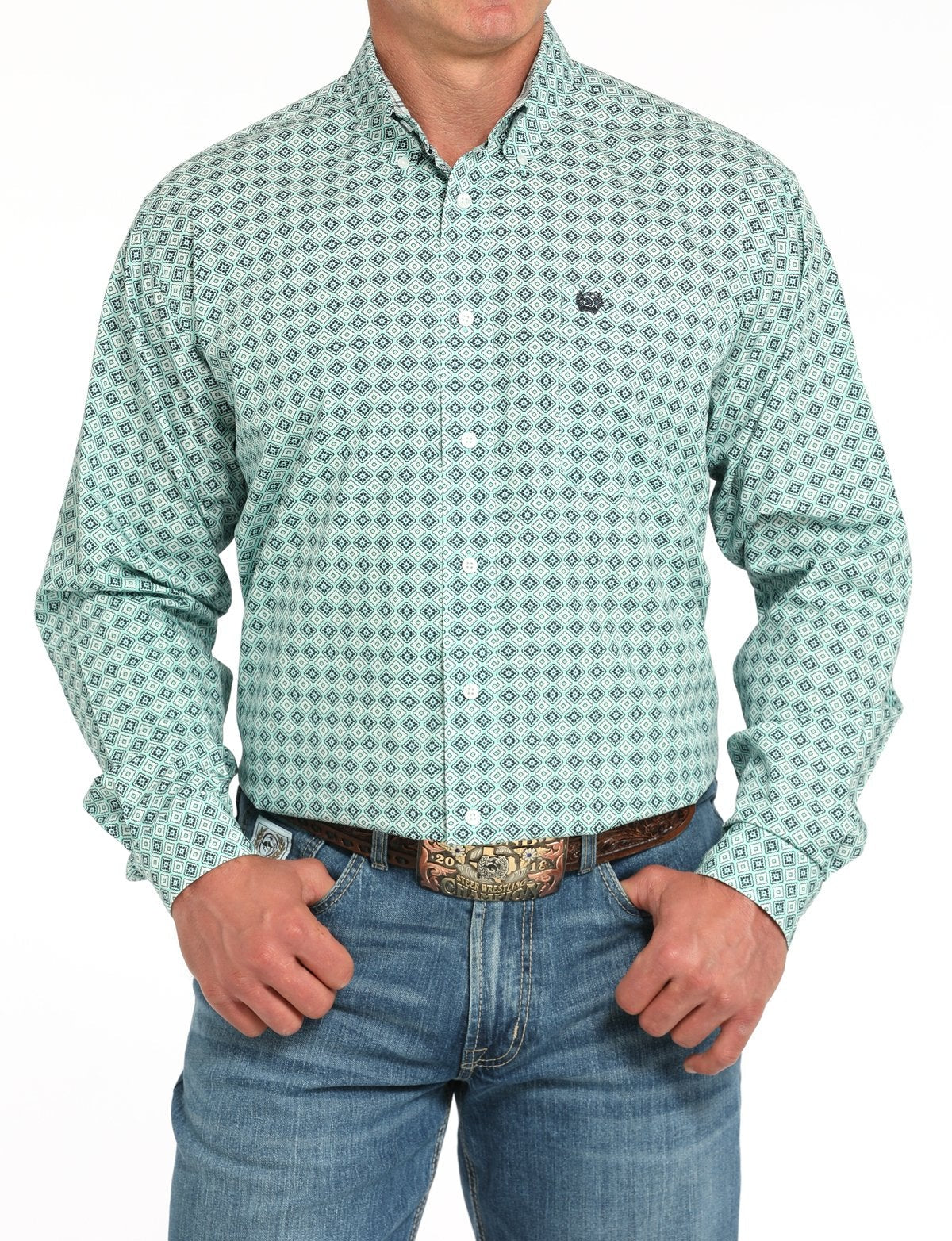 Cinch Men's L/S Classic Fit Medallion Western Button Down Shirt in Turquoise