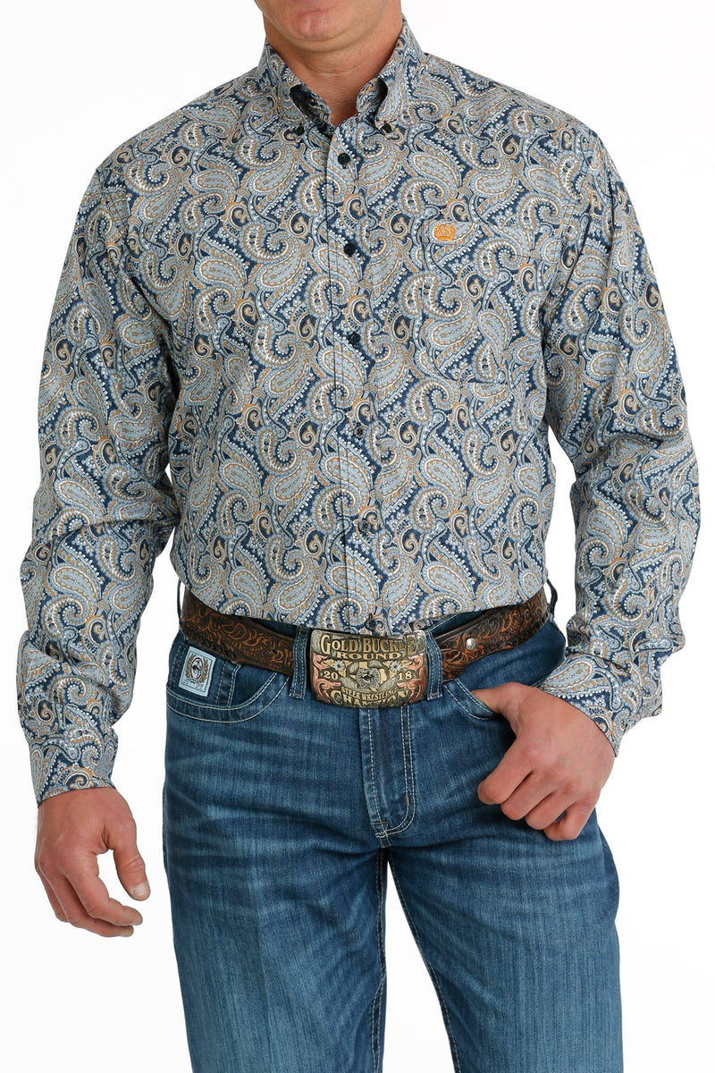Cinch Men's Classic Fit Long Sleeve Blue Paisley Button Down Western Shirt
